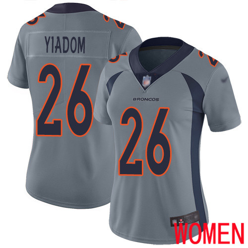 Women Denver Broncos #26 Isaac Yiadom Limited Silver Inverted Legend Football NFL Jersey